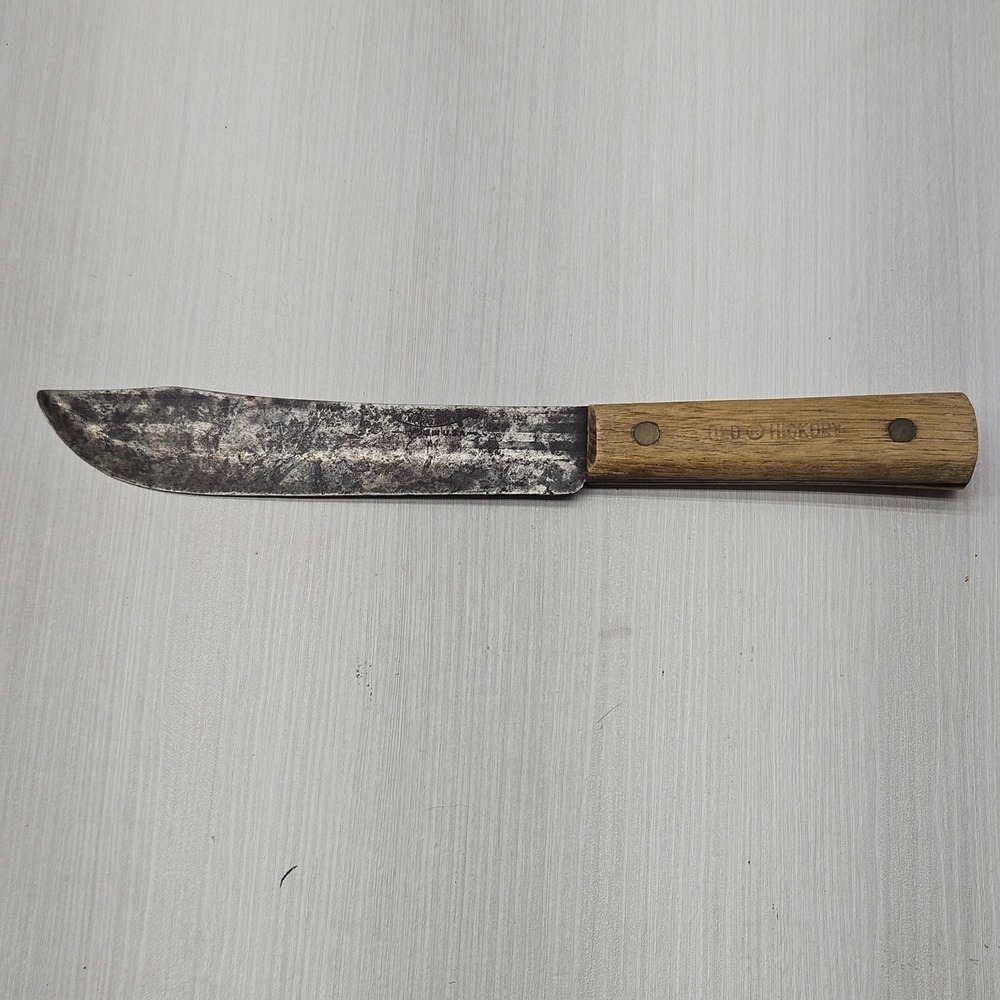 Old Hickory Butcher Knife Vintage Carbon Steel Wood Handle Made in USA 10 inch